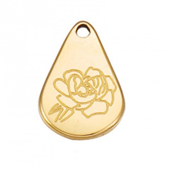 Picture of Stainless Steel Birth Month Flower Charms Geometric Gold Plated September 13.9mm x 9mm, 1 Piece
