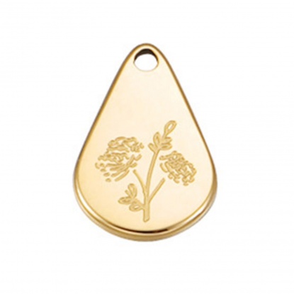 Picture of Stainless Steel Birth Month Flower Charms Geometric Gold Plated November 13.9mm x 9mm, 1 Piece