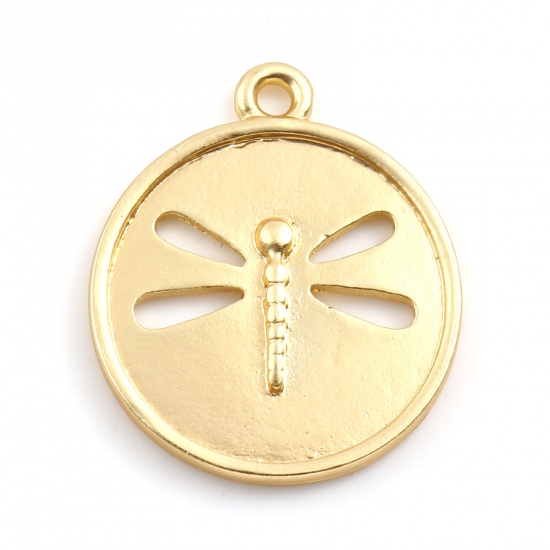 Picture of Zinc Based Alloy Insect Charms Round Matt Gold Dragonfly Hollow 23mm x 19mm, 5 PCs