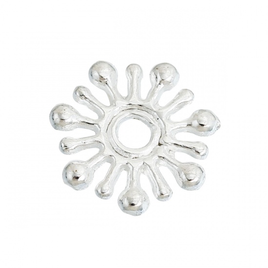 Bild von Zinklegierung Zwischenperlen Spacer Perlen Weihnachten Schneeflocke Versilbert ca. 10mm x 10mm, Loch:ca. 1.8mm, 200 Stücke
