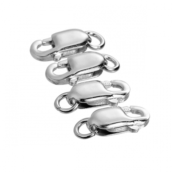 Picture of Sterling Silver Lobster Clasps Silver Rectangle W/ Closed Soldered Jump Ring 12mm( 4/8") x 5mm( 2/8"), 1 Piece