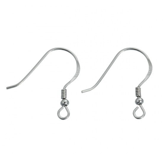 Picture of Sterling Silver Ear Wire Hooks Earring Findings Platinum Plated 18mm x18mm( 6/8" x 6/8") - 18mm x17mm( 6/8" x 5/8"), Post/ Wire Size: (22 gauge), 1 Pair