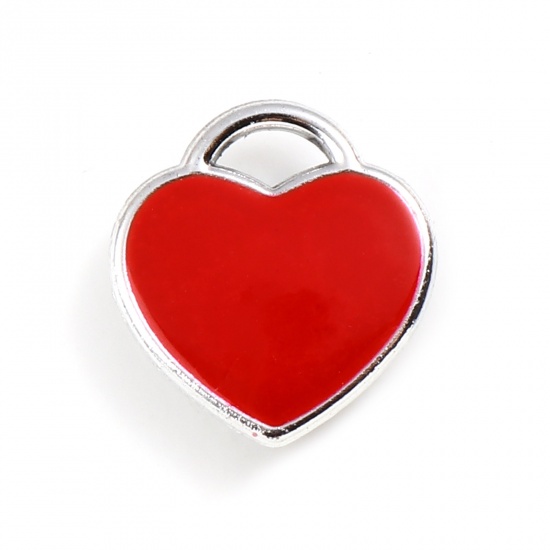 Picture of Zinc Based Alloy Valentine's Day Charms Heart Red Enamel 12mm x 11mm, 10 PCs