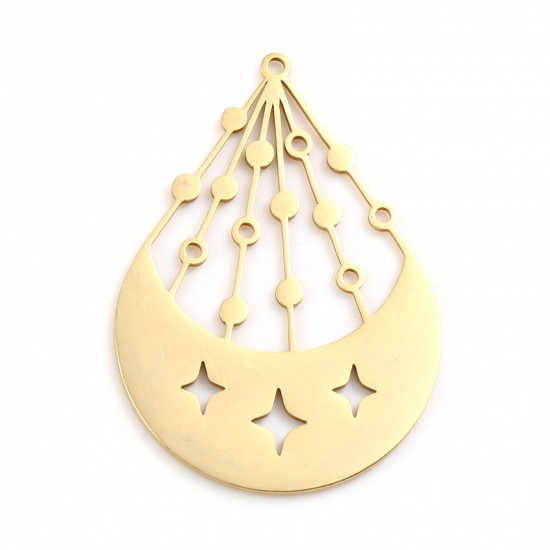 Picture of Stainless Steel Galaxy Pendants Drop Gold Plated Star 40mm x 28mm, 1 Piece