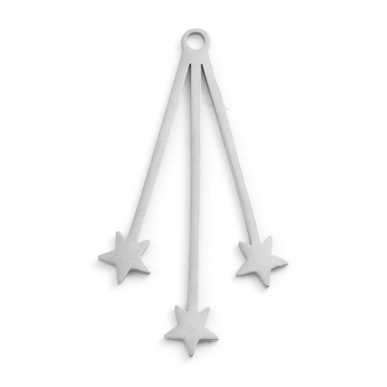 Picture of Stainless Steel Galaxy Pendants Tassel Silver Tone Star 40mm x 21mm, 1 Piece