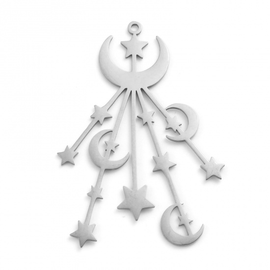Picture of Stainless Steel Galaxy Pendants Half Moon Silver Tone Star 52mm x 36mm, 1 Piece