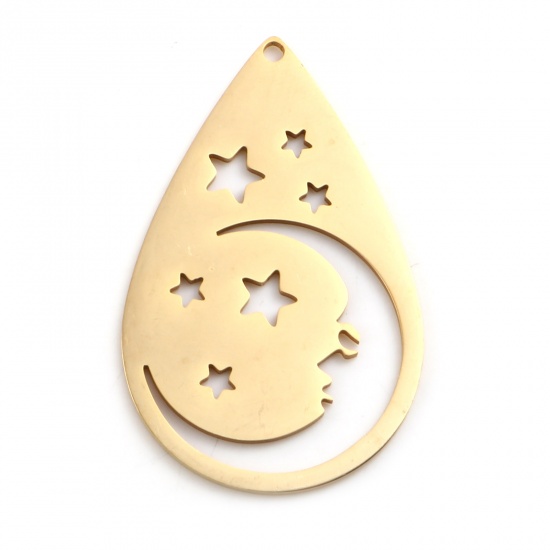 Picture of Stainless Steel Galaxy Pendants Drop Gold Plated Moon 37mm x 23mm, 1 Piece