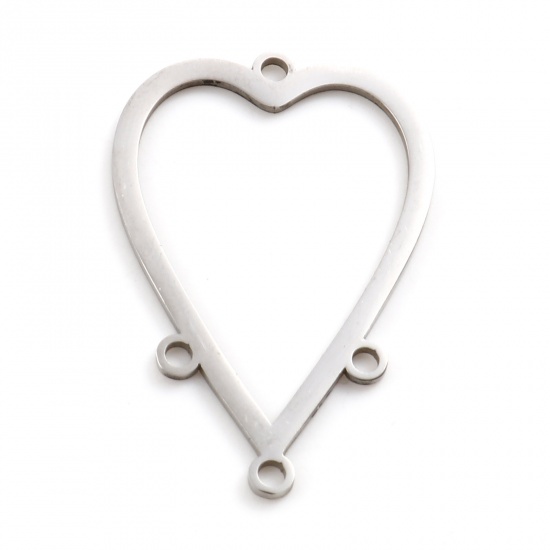 Picture of Stainless Steel Valentine's Day Pendants Heart Silver Tone Hollow 32mm x 22mm, 2 PCs
