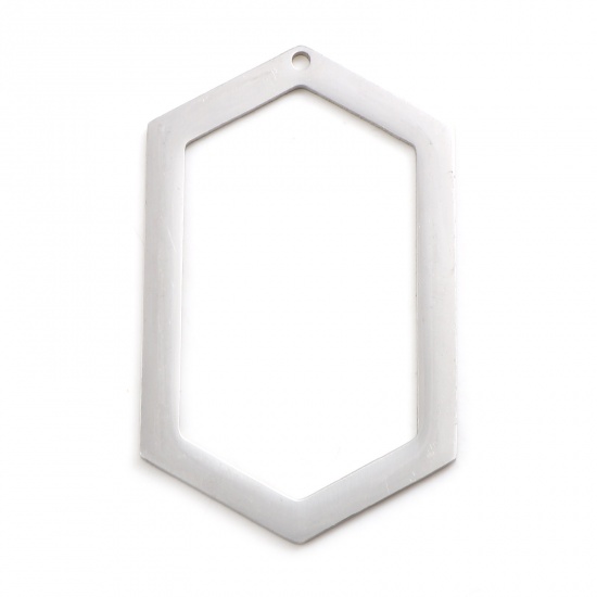 Picture of Stainless Steel Pendants Polygon Silver Tone 52mm x 31mm, 2 PCs