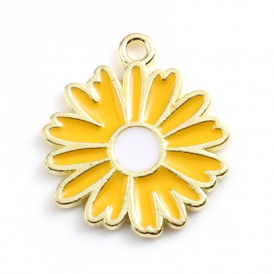 Picture of Zinc Based Alloy Charms Daisy Flower Gold Plated Yellow Enamel 18mm x 16mm, 20 PCs