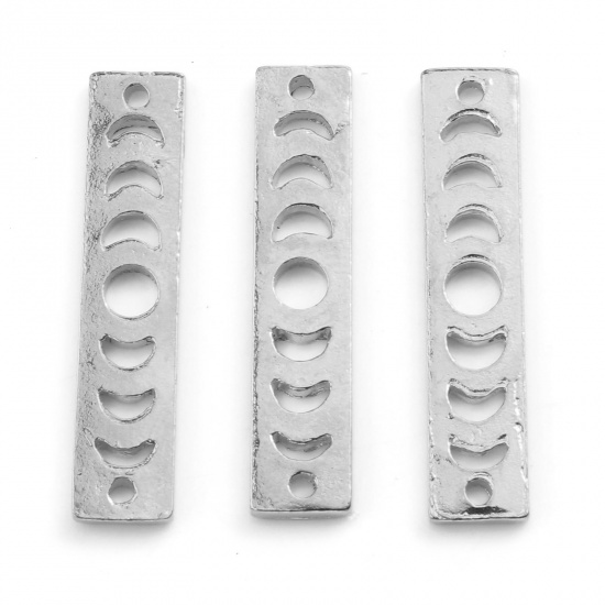 Picture of Zinc Based Alloy Galaxy Connectors Moon Phases Silver Tone Rectangle 30mm x 6mm, 10 PCs