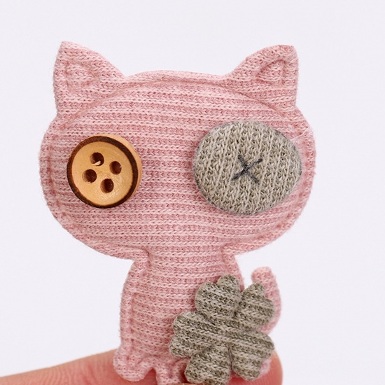 Picture of Fabric Appliques Patches DIY Scrapbooking Decoration Accessories Pink Cat Animal 4.5cm x 3.5cm, 5 PCs