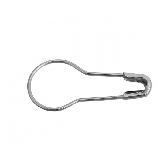 Picture of Iron Based Alloy Safety Pin Brooches Findings Silver Tone 21mm( 7/8") x 9mm( 3/8"), 4000 PCs