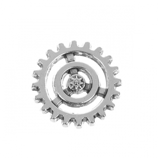 Picture of Zinc Based Alloy Steampunk Embellishments Findings Gear Antique Silver Hollow 18mm( 6/8") Dia, 50 PCs