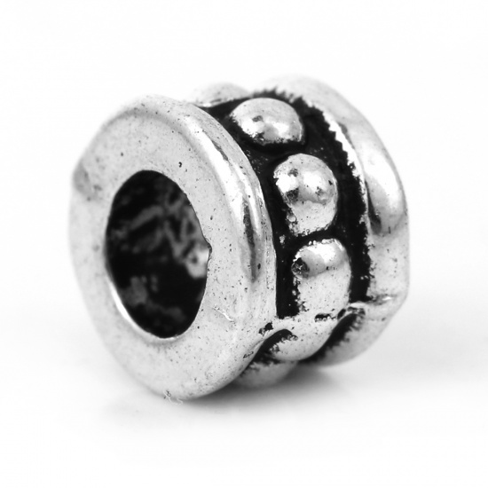 Immagine di Lega di Zinco Separatori Perline Cilindrico Argento Antico Circa 6mm x 4mm, 100 Pz