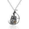 Picture of Halloween Steampunk Necklace Link Curb Chain Antique Silver Owl Moon Gear Pendant With Clear Rhinestone 57.5cm(22 5/8") long, 1 Piece
