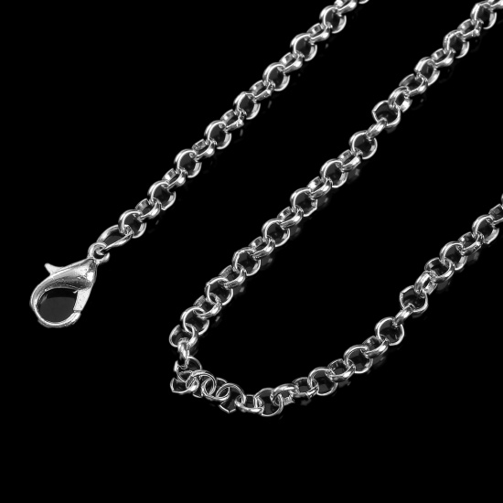 Bild von Eisenlegierung Halskette Versilbert Gliederkette Kette 82.0cm lang, Kettengröße: 4mm D., 1 Streif