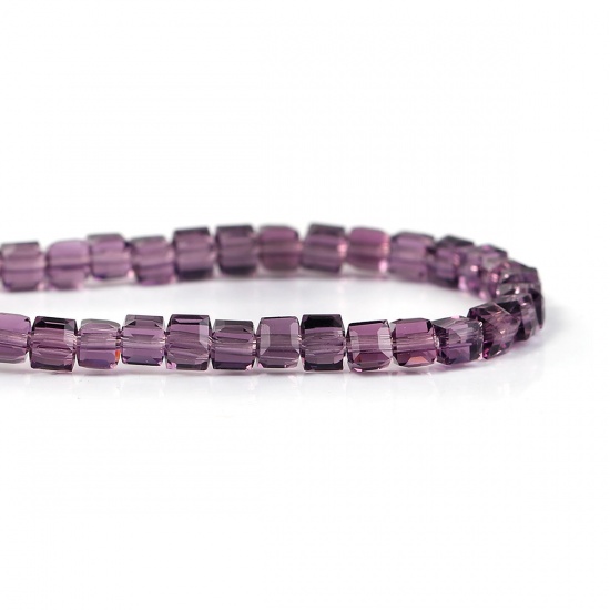 Image de Perles en Verre Carré Violet à Facettes Transparent 3mm x 3mm, Tailles de Trous: 0.8mm, 31cm long, 1 Enfilade ( 100PCs/Enfilade )