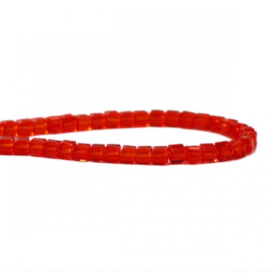 Image de Perles en Verre Carré Rouge à Facettes Transparent 3mm x 3mm, Tailles de Trous: 0.8mm, 29.3cm long, 1 Enfilade ( 100PCs/Enfilade )