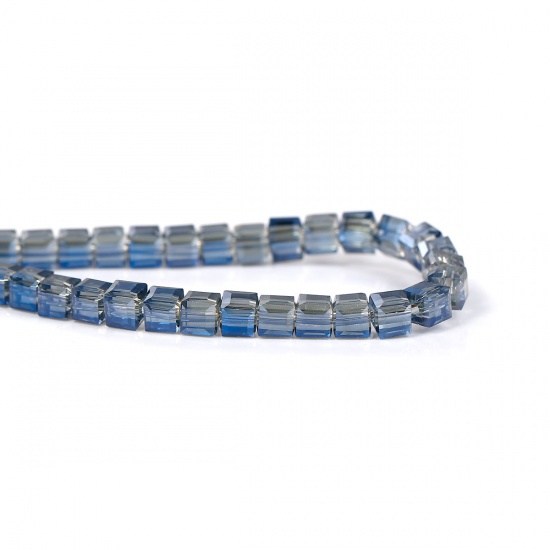 Image de Perles en Verre Carré Bleu à Facettes Bleu & Transparent 3mm x 3mm, Tailles de Trous: 0.8mm, 29.5cm long, 1 Enfilade ( 100PCs/Enfilade )