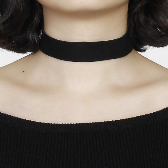 Picture of Velvet Faux Suede Choker Necklace Black 34cm(13 3/8") long, 1 Piece