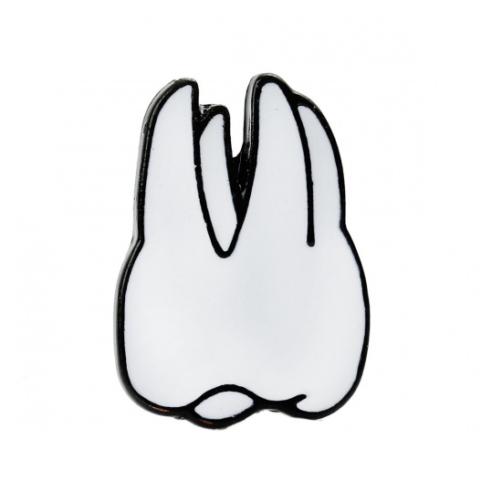 Picture of Tie Tac Lapel Pin Brooches Tooth White Enamel 20mm( 6/8") x 15mm( 5/8"), 1 Piece