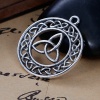 Picture of Zinc Based Alloy Pendants Round Antique Silver Color Celtic Knot Carved Hollow 3.3cm(1 2/8") x 2.9cm(1/8"), 5 PCs