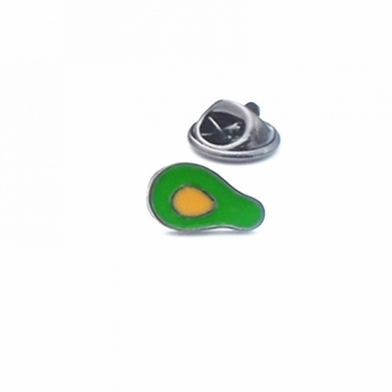 Picture of Zinc Based Alloy Pin Brooches Fruit Gunmetal Green & Yellow Enamel 14mm x 8mm, 1 Piece