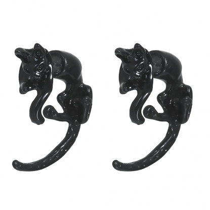 Bild von 3D Doppelseitige Ohrringe Ohrstecker Halloween Schwarz Katze 25mm x 23mm Drahtstärke: (21 gauge) 2 Stück
