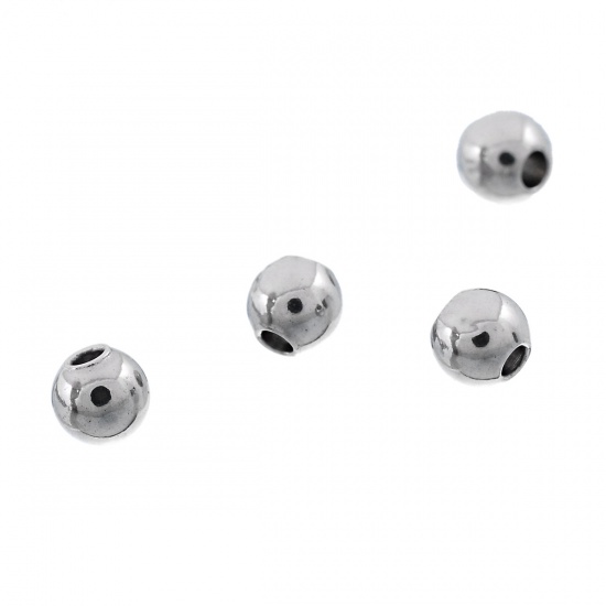 Picture of 304 Stainless Steel Seed Beads Round Silver Tone About 3mm( 1/8") Dia, Hole: Approx 1mm, 500 PCs