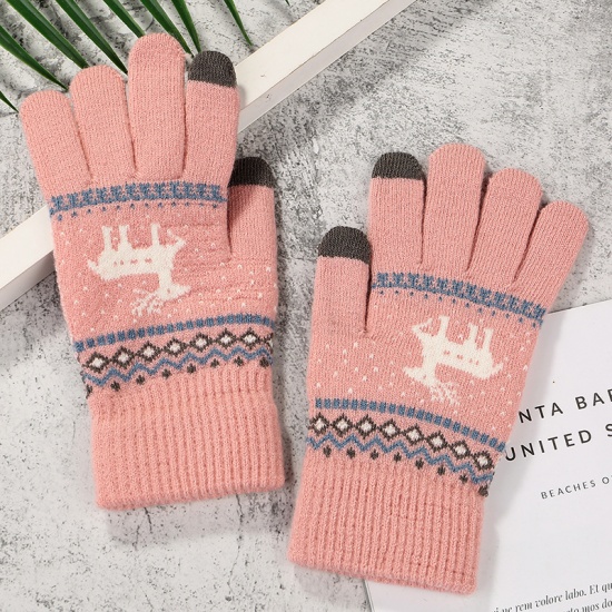 Bild von Rosa - 3# Touchscreen Polyester Faser Stricken verdickt flauschige Hirsch warme Handschuhe für Frauen Mädchen, 1 Paar