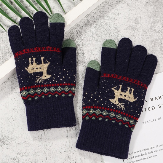 Bild von Marineblau - 4# Touchscreen Polyester Faser Stricken verdickt flauschige Hirsch warme Handschuhe für Frauen Mädchen, 1 Paar