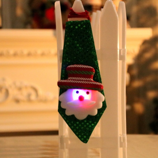 Immagine di Green - LED Light Christmas Santa Claus Sequins Children's Tie Costume Accessories 20x8cm, 1 Piece