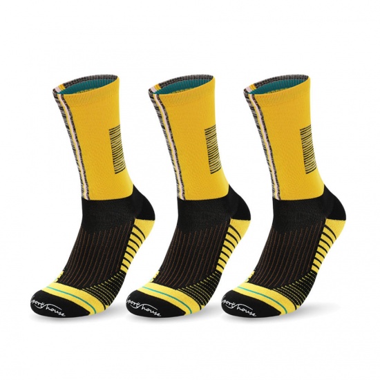 Bild von Gelb - Multifunktionale, rutschfeste, atmungsaktive Sportsocken für Herren Streifengröße M （39-43）, 3 Paaree