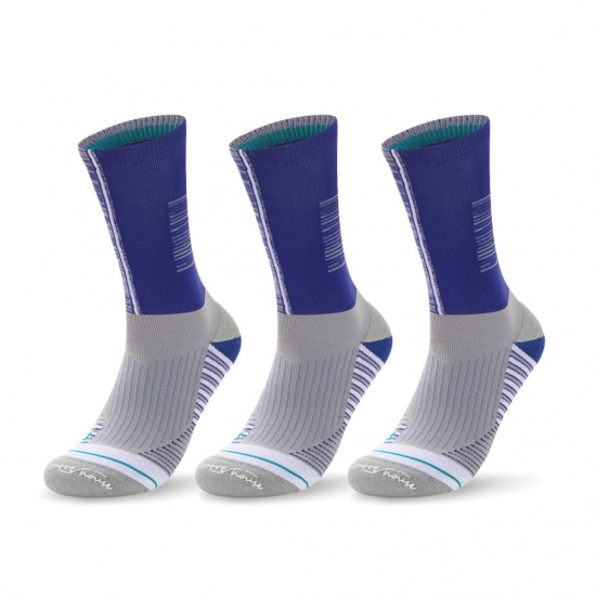 青 - 靴下 メンズ スポーツソックス ランニングソックス多機能滑り止め通気性ストライプサイズ M（39-43） 3足組 の画像
