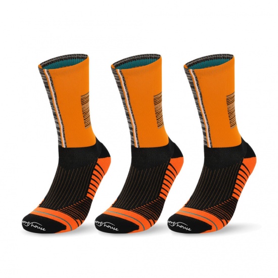 オレンジ色- 靴下 メンズ スポーツソックス ランニングソックス多機能滑り止め通気性ストライプサイズ M（39-43） 3足組 の画像
