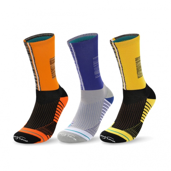 多色 - 靴下 メンズ スポーツソックス ランニングソックス多機能滑り止め通気性ストライプサイズ M（39-43） 3足組 の画像