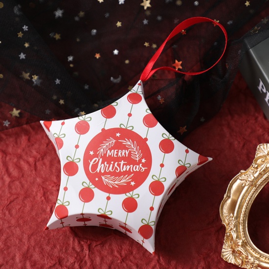 Bild von Papier Süßigkeiten Box Rot Stern Weihnachtskugel Baumkugel 12cm x 12cm, 1 Stück