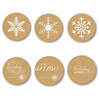 Kraft Paper Christmas DIY Scrapbook Deco Stickers Brown Round Snowflake 2.5cm Dia., 1 Roll ( 500 PCs/Roll) の画像