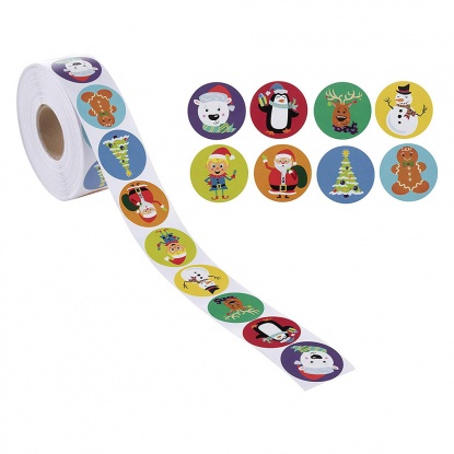 Paper Christmas DIY Scrapbook Deco Stickers Multicolor Round 2.5cm Dia., 1 Roll ( 500 PCs/Roll) の画像