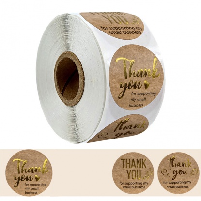 Kraft Paper Christmas DIY Scrapbook Deco Stickers Brown Round Message " THANK YOU " 2.5cm Dia., 1 Roll ( 500 PCs/Roll) の画像