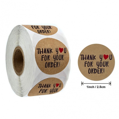Kraft Paper Christmas DIY Scrapbook Deco Stickers Brown Round Message " Thank You For Your Order " 2.5cm Dia., 1 Roll ( 500 PCs/Roll) の画像