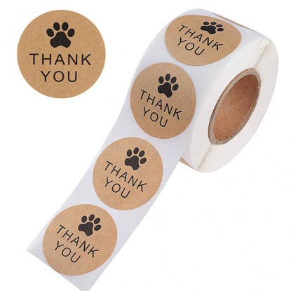 Kraft Paper Christmas DIY Scrapbook Deco Stickers Brown Round Footprint Message " THANK YOU " 2.5cm Dia., 1 Roll ( 500 PCs/Roll) の画像