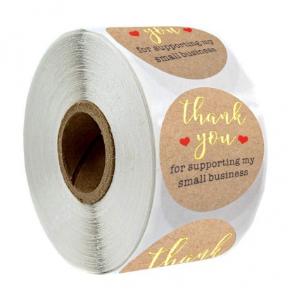 Kraft Paper Christmas DIY Scrapbook Deco Stickers Brown Round Heart Message " THANK YOU " 2.5cm Dia., 1 Roll ( 500 PCs/Roll) の画像