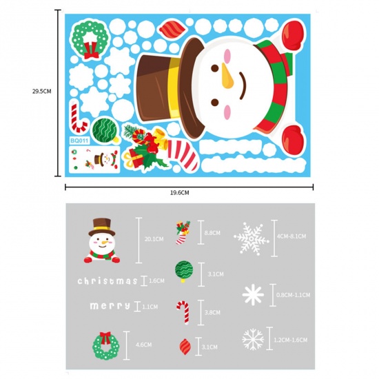 Picture of PVC Windows Glass Clings Stickers Decals Decorations White Christmas Snowman 30cm x 20cm, 1 Set