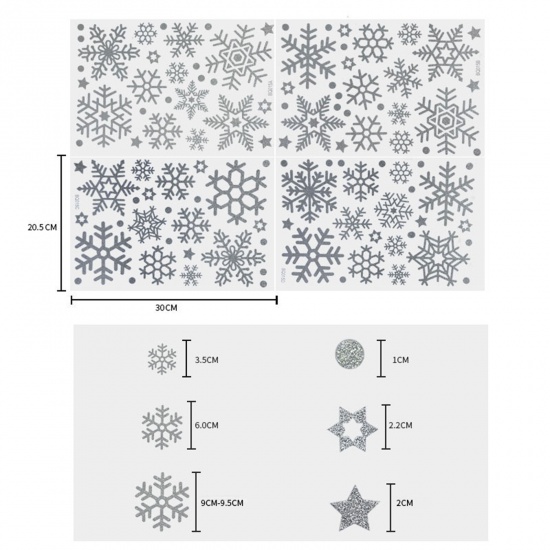 Picture of PVC Windows Glass Clings Stickers Decals Decorations Silver Color Christmas Snowflake 30cm x 20cm, 1 Set