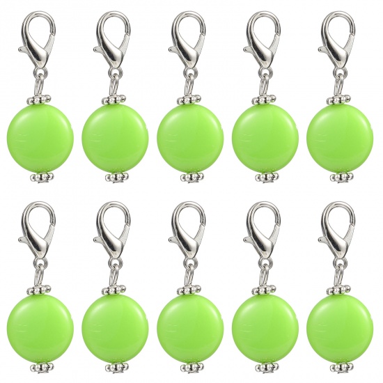 Immagine di Lega di Zinca + Acrilato Marcatori di Punto a maglia Argento Antico Verde Tondo 40mm x 16mm, 10 Pz