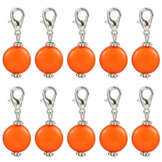 Immagine di Lega di Zinca + Acrilato Marcatori di Punto a maglia Argento Antico Arancione Tondo 40mm x 16mm, 10 Pz