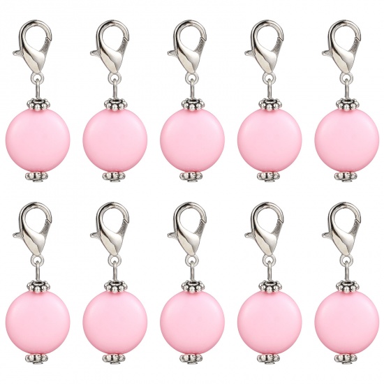 Immagine di Lega di Zinca + Acrilato Marcatori di Punto a maglia Argento Antico Rosa Tondo 40mm x 16mm, 10 Pz