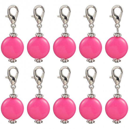 Immagine di Lega di Zinca + Acrilato Marcatori di Punto a maglia Argento Antico Rosso Prugna Tondo 40mm x 16mm, 10 Pz